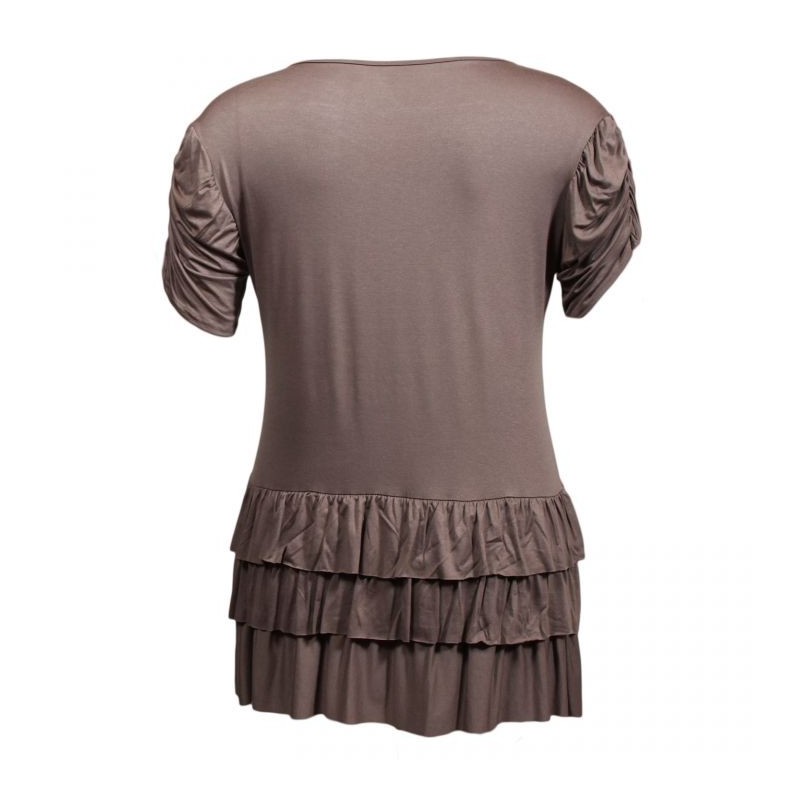 tunique grande taille - tunique volantée smockée aux épaules marron clair (dos)