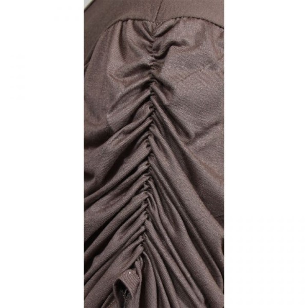 tunique grande taille - tunique volantée smockée aux épaules marron clair (détail manche)