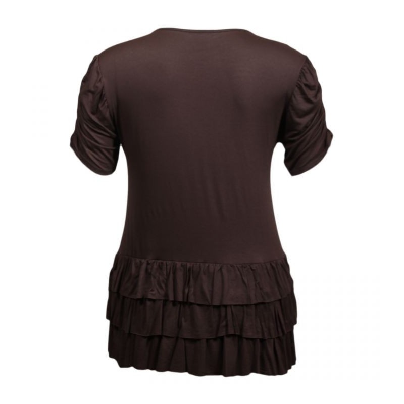 tunique grande taille - tunique volantée smockée aux épaules marron foncé (dos)