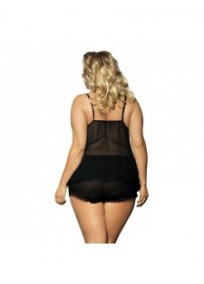 nuisette grande taille - ensemble top + shorty noir transparent Anais apparel (dos)