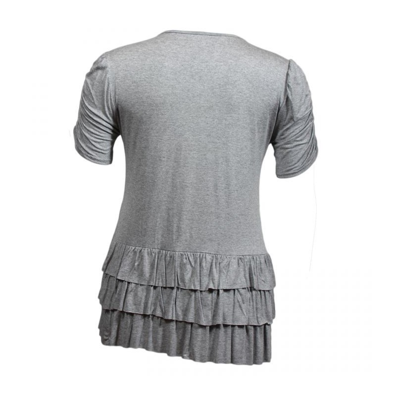 tunique grande taille - tunique volantée smockée aux épaules gris (dos)