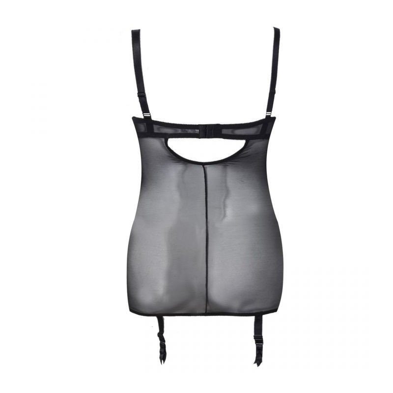 Guêpière grande taille - guepiere noire transparente avec dentelle yours (dos)
