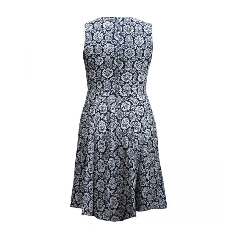 Robe grande taille - robe motif tapisserie col ajouré Blue Chameleon (dos)