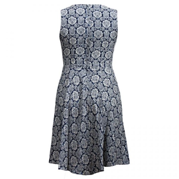 Robe grande taille - robe motif tapisserie col ajouré Blue Chameleon (dos)