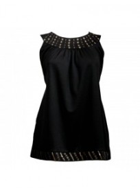 robe-tunique grande taille - robe noire col cléopâtre (face)