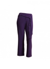 pantalon grande taille - pantalon fluide avec ceinture tressée violet (face)