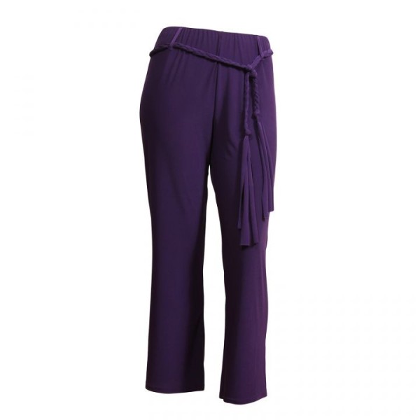 pantalon grande taille - pantalon fluide avec ceinture tressée violet (face)
