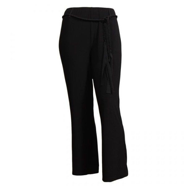 pantalon grande taille - pantalon fluide avec ceinture tressée noir (face)