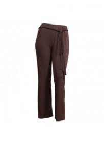 pantalon grande taille - pantalon fluide avec ceinture tressée marron (face)