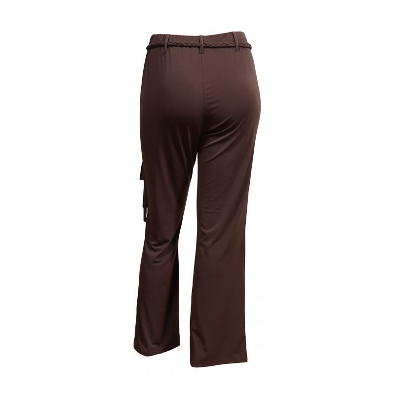 pantalon grande taille - pantalon fluide avec ceinture tressée marron (dos)