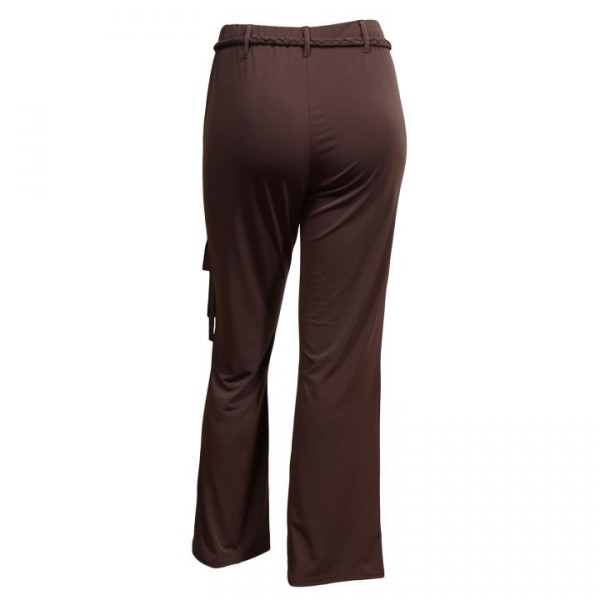 pantalon grande taille - pantalon fluide avec ceinture tressée marron (dos)