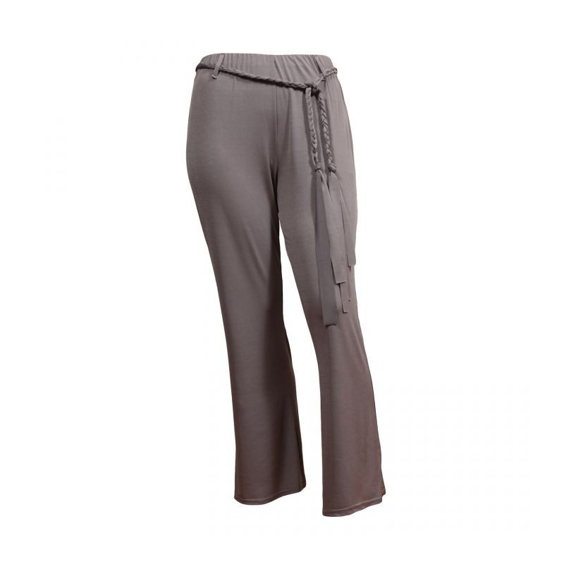 pantalon grande taille - pantalon fluide avec ceinture tressée gris (face)