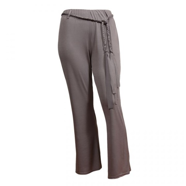 pantalon grande taille - pantalon fluide avec ceinture tressée gris (face)