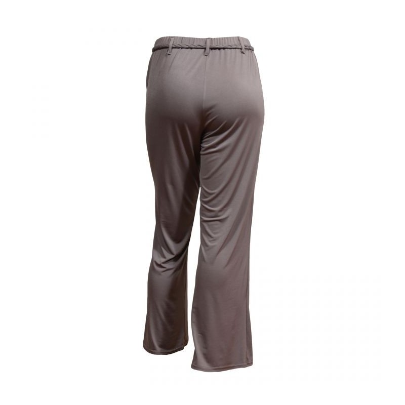 pantalon grande taille - pantalon fluide avec ceinture tressée gris (dos)