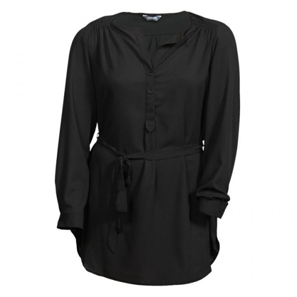 Tunique grande taille - tunique chemise noire à manches longues Blue Chameleon (face)