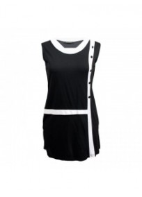 Robe grande taille - robe "sixties" noire et blanche Ladybelle (face)