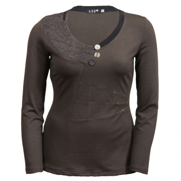 pull grande taille - top kaki léger boutons encolure L33 (face)