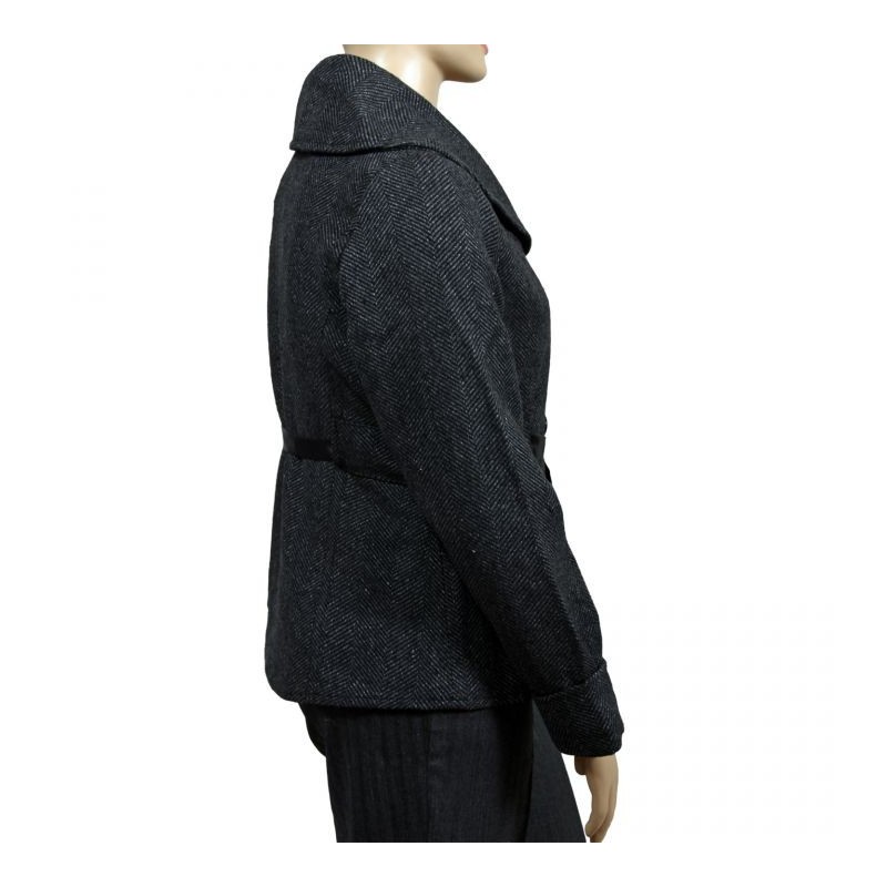 Manteau grande taille - caban gris chiné col châle (côté)