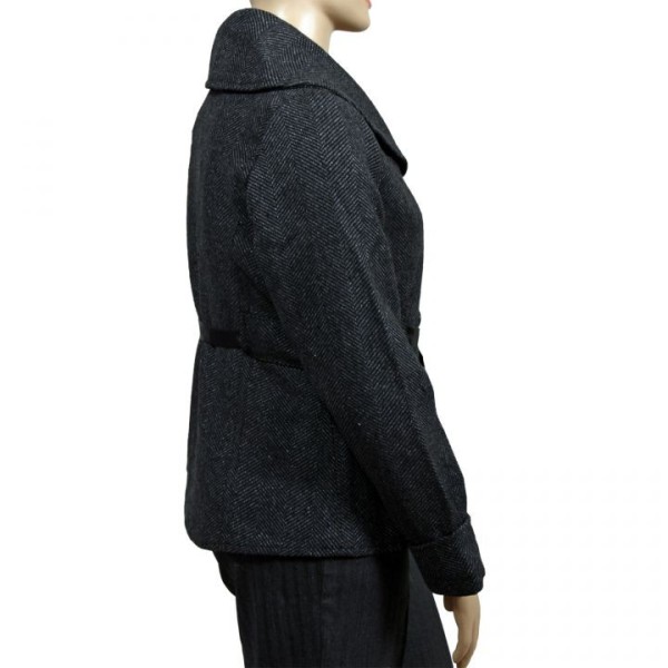 Manteau grande taille - caban gris chiné col châle (côté)