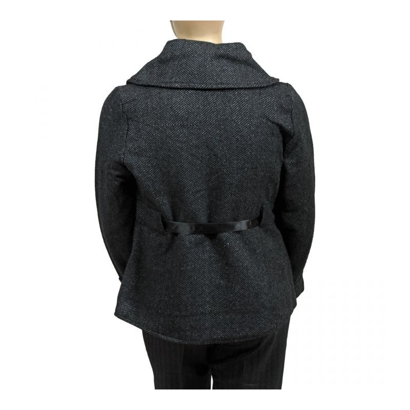 Manteau grande taille - caban gris chiné col châle (dos)