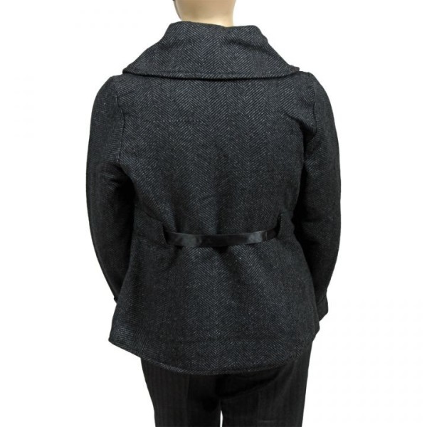 Manteau grande taille - caban gris chiné col châle (dos)