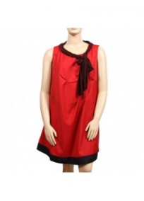 robe grande taille - robe rouge évasée avec foulard intégré L33 (face)