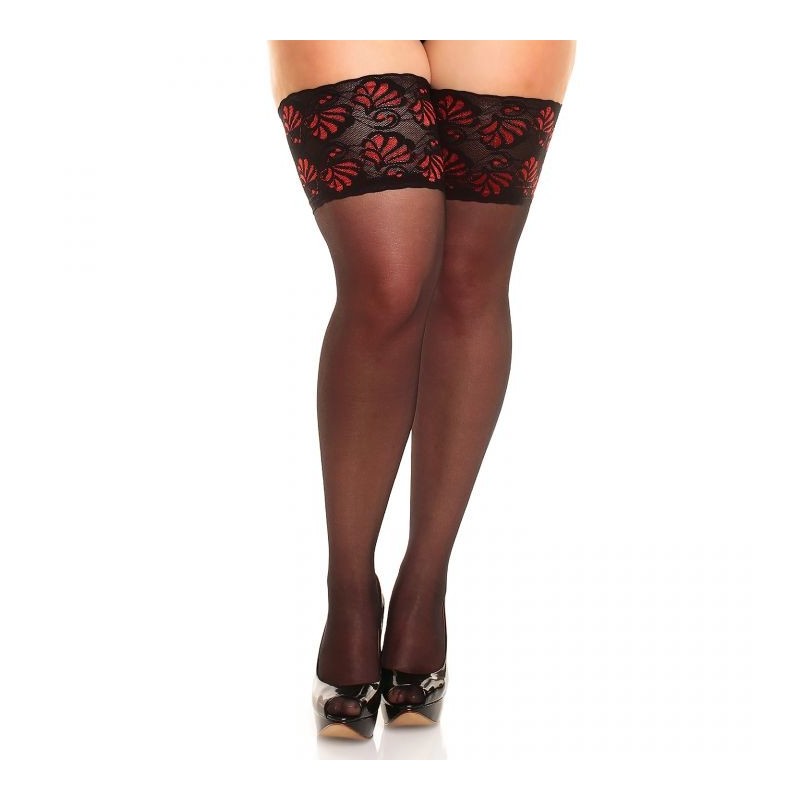 bas autofixant grande taille DELUXE 20 Glamory noir rouge