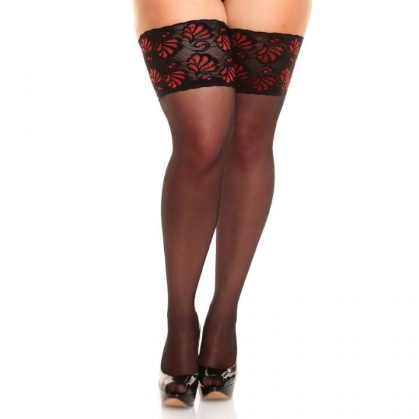 bas autofixant grande taille DELUXE 20 Glamory noir rouge