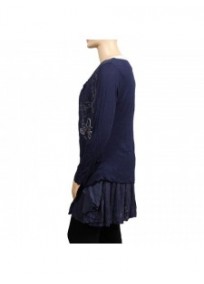 robe-tunique grande taille Claude Gérard motifs lys en sequins grande taille coloris navy (côté)