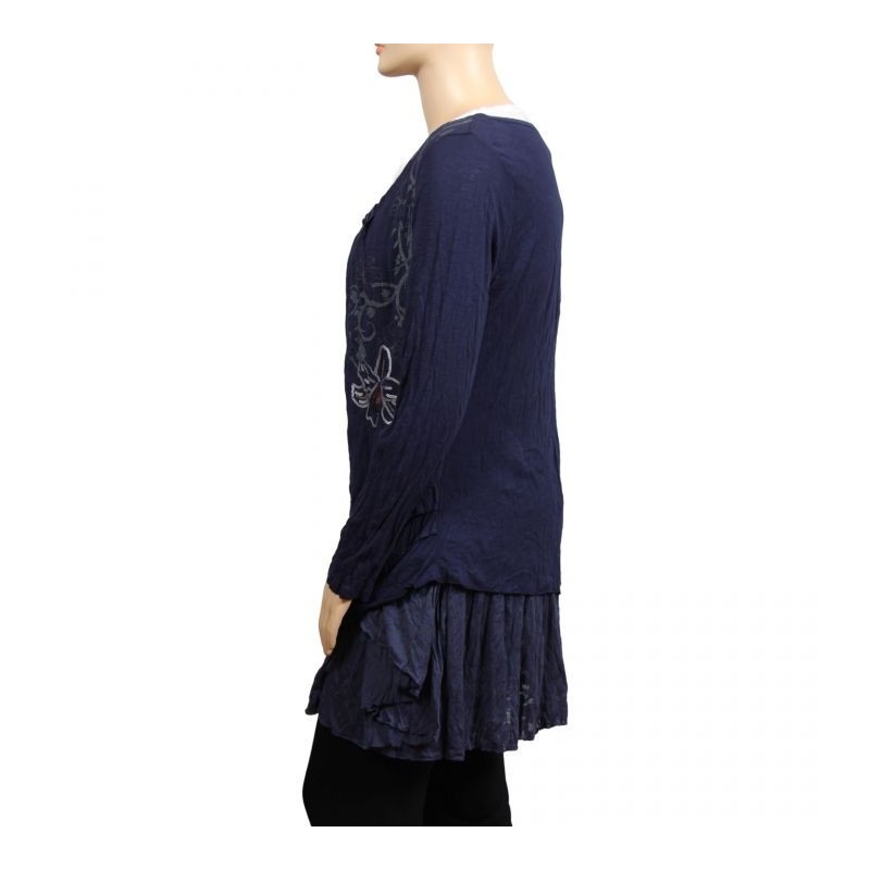 robe-tunique grande taille Claude Gérard motifs lys en sequins grande taille coloris navy (côté)