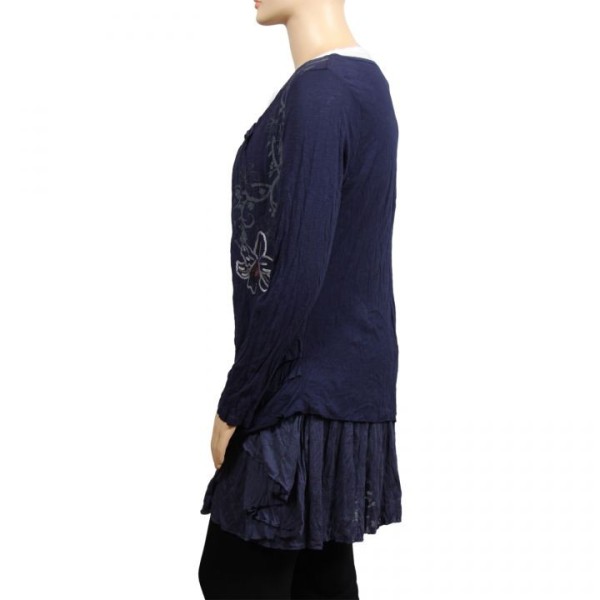 robe-tunique grande taille Claude Gérard motifs lys en sequins grande taille coloris navy (côté)