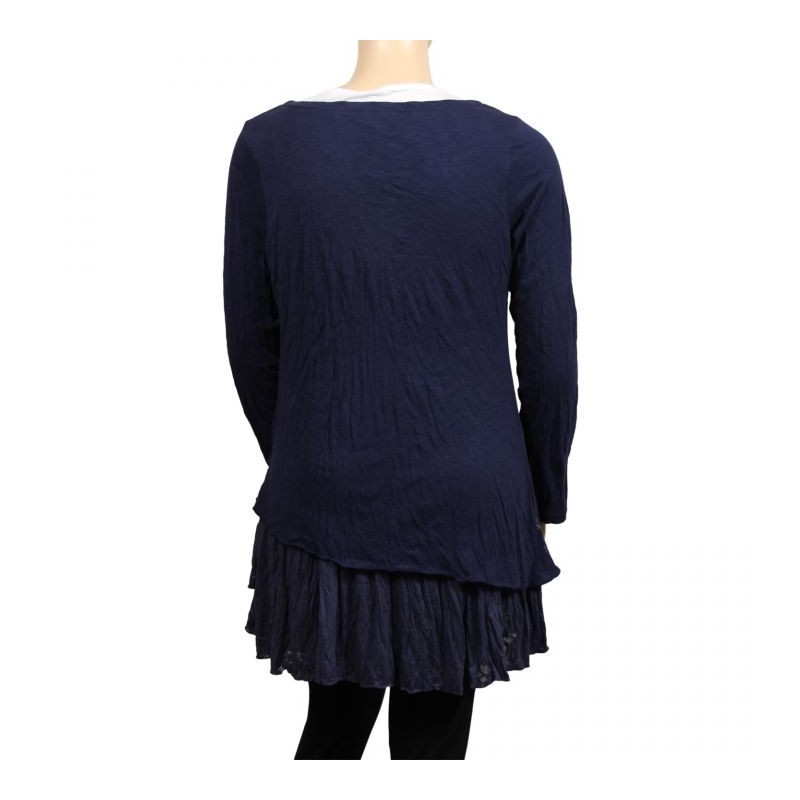 robe-tunique grande taille Claude Gérard motifs lys en sequins grande taille coloris navy (dos)