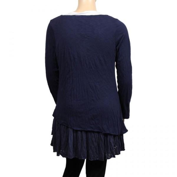 robe-tunique grande taille Claude Gérard motifs lys en sequins grande taille coloris navy (dos)