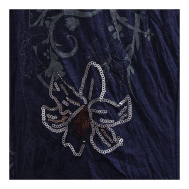 robe-tunique grande taille Claude Gérard motifs lys en sequins grande taille coloris navy (détail motif)