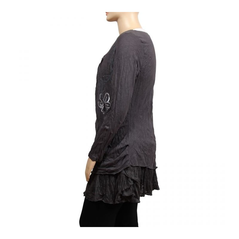 robe-tunique grande taille Claude Gérard motifs lys en sequins grande taille coloris gris (côté)