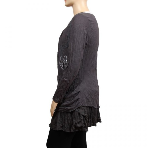 robe-tunique grande taille Claude Gérard motifs lys en sequins grande taille coloris gris (côté)