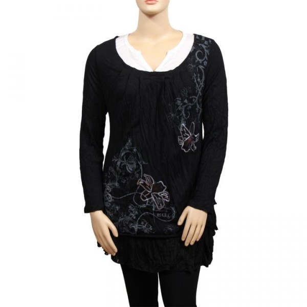 robe-tunique grande taille Claude Gérard motifs lys en sequins grande taille coloris noir (face)