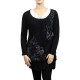 robe-tunique grande taille Claude Gérard motifs lys en sequins grande taille coloris noir (face)