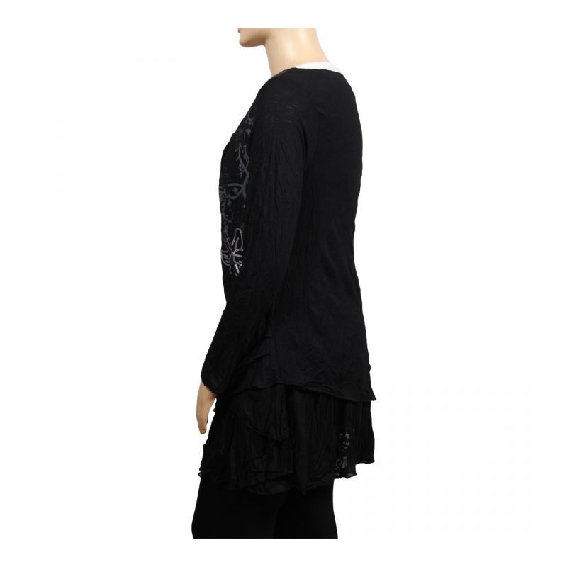 robe-tunique grande taille Claude Gérard motifs lys en sequins grande taille coloris noir (côté)