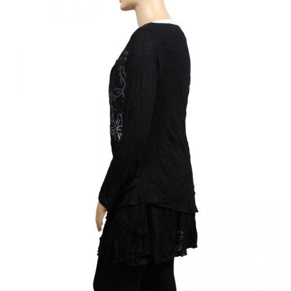 robe-tunique grande taille Claude Gérard motifs lys en sequins grande taille coloris noir (côté)