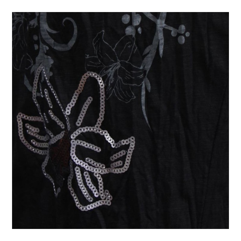 robe-tunique grande taille Claude Gérard motifs lys en sequins grande taille coloris noir (détail motif)