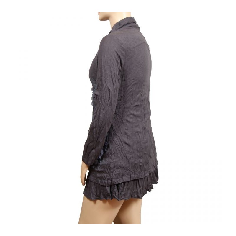 Robe tunique grande taille avec fleurs en tissu 2 en 1 Claude Gérard coloris gris (côté)