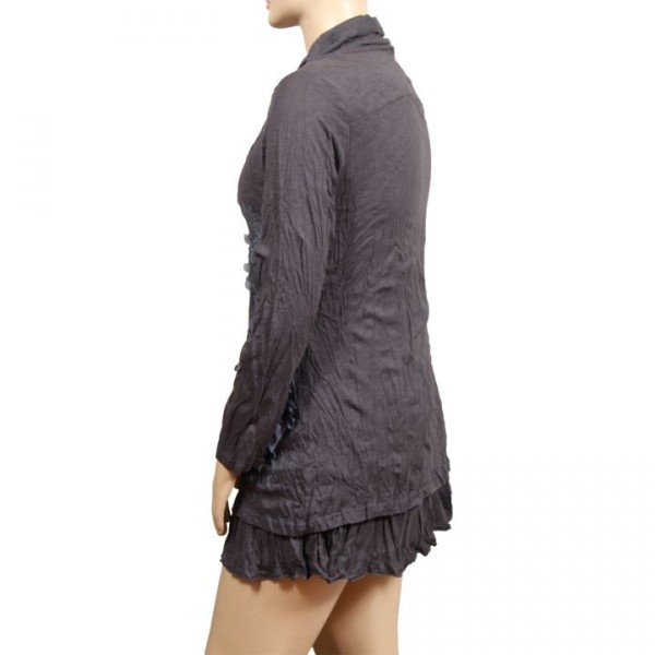 Robe tunique grande taille avec fleurs en tissu 2 en 1 Claude Gérard coloris gris (côté)