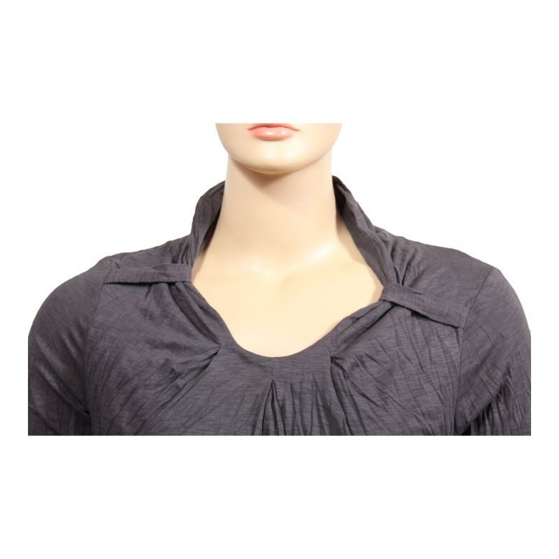 Robe tunique grande taille avec fleurs en tissu 2 en 1 Claude Gérard coloris gris (détail col)