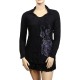 Robe tunique grande taille avec fleurs en tissu 2 en 1 Claude Gérard coloris noir (face)