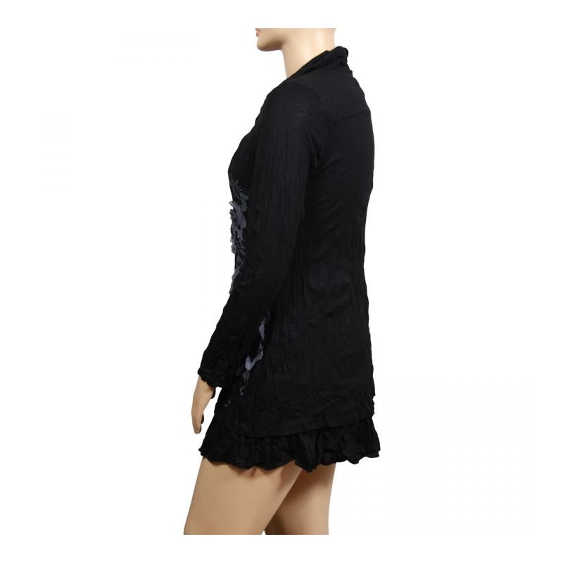 Robe tunique grande taille avec fleurs en tissu 2 en 1 Claude Gérard coloris noir (côté)