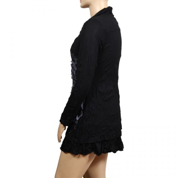 Robe tunique grande taille avec fleurs en tissu 2 en 1 Claude Gérard coloris noir (côté)