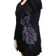 Robe tunique grande taille avec fleurs en tissu 2 en 1 Claude Gérard coloris noir (détail motif)