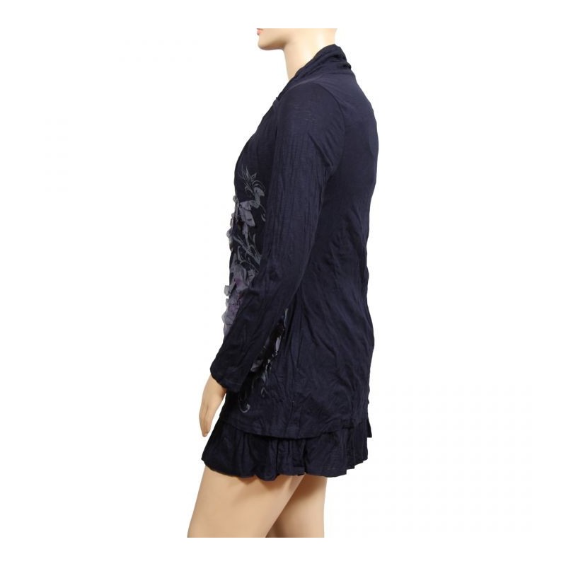 Robe tunique grande taille avec fleurs en tissu 2 en 1 Claude Gérard coloris navy (côté)