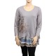 Pull grande taille - tunique volantée asymétrique Claude Gérard gris (face)